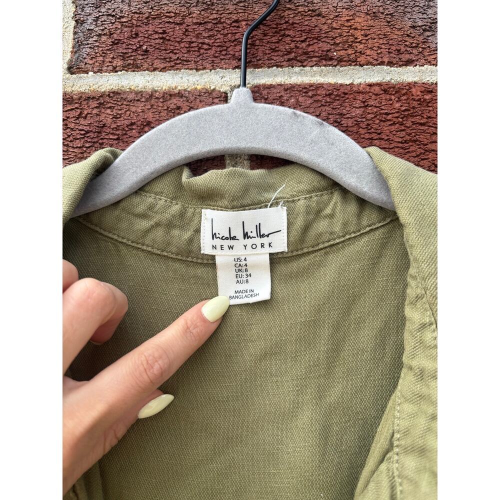 Nicole Miller New York Utility Romper Womens 4 Olive Green Linen Blend Safari - Picture 5 of 10